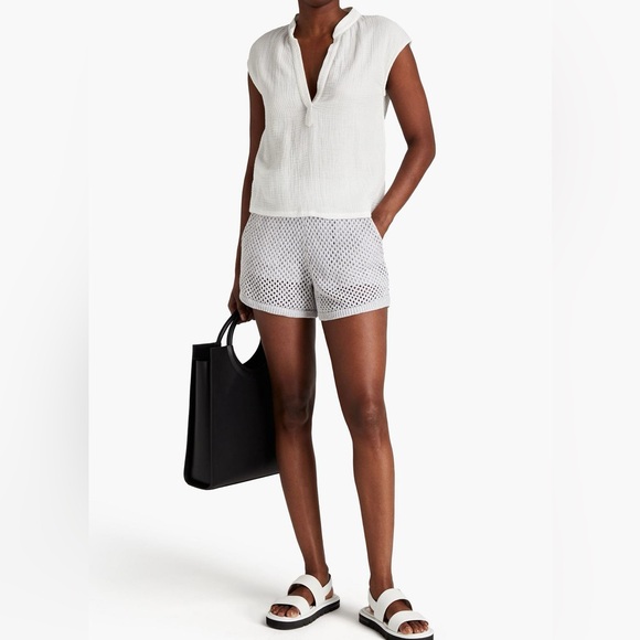 Monrow Cotton and modal-blend open-knit White to Off-White shorts. Size Small - Picture 2 of 8